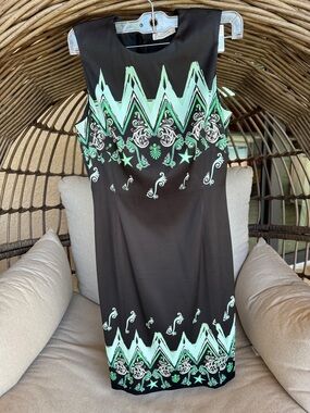 VERSACE Printed Cady  Dress with Mint Green Chevron & Scroll Print.